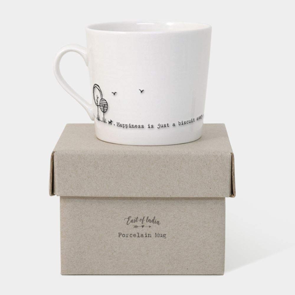 East of IndiaWobbly Design Porcelain Mug - Happiness is Just a Biscuit Away