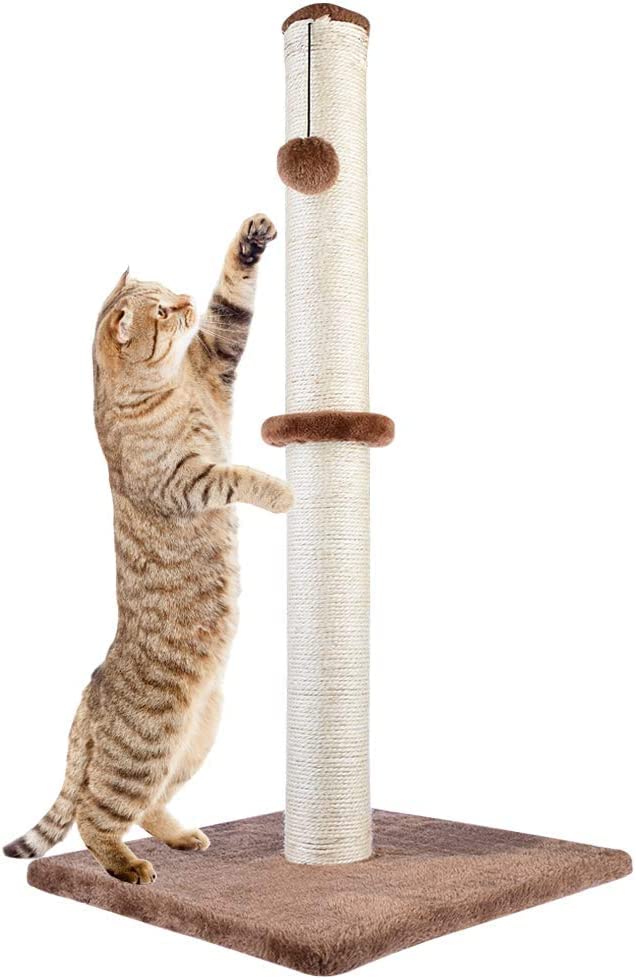 Dimaka 29" Tall Cat Scratching Post, Claw Scratcher Sisal Rope Covered Soft Smooth Plush, Vertical Scratch [Full Strectch], Modern Design 29 Inches Height (Brown)