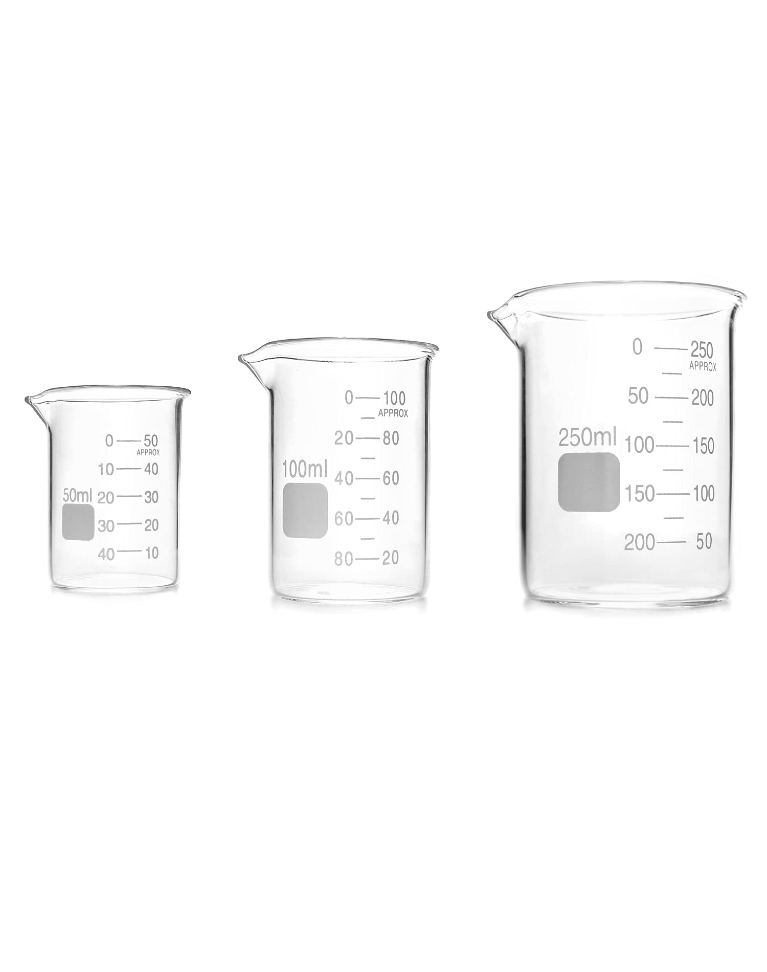 QWORK Graduated Low Form Glass Beaker Set 3 Pcs (50ml 100ml 250ml)