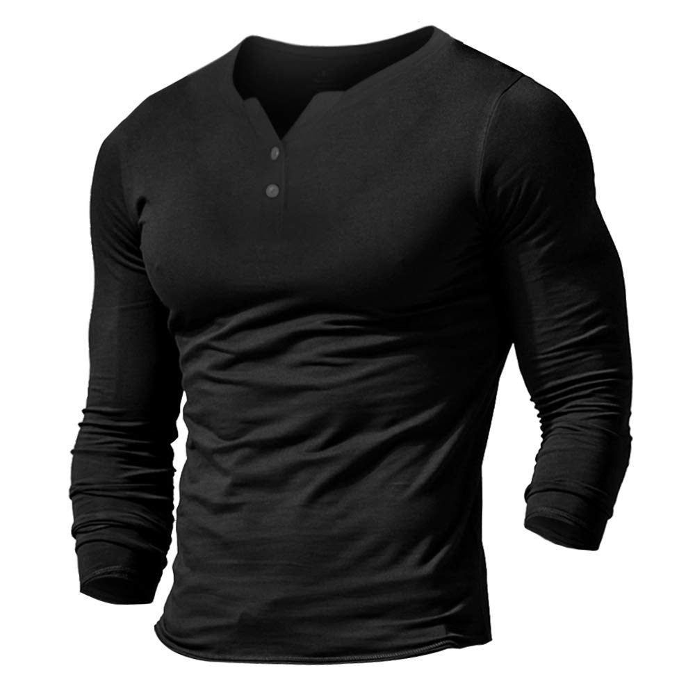 Muscle Alive Mens Summer Casual Short Sleeve Henleys T-Shirt Single Button Placket Plain v Neck Shirts