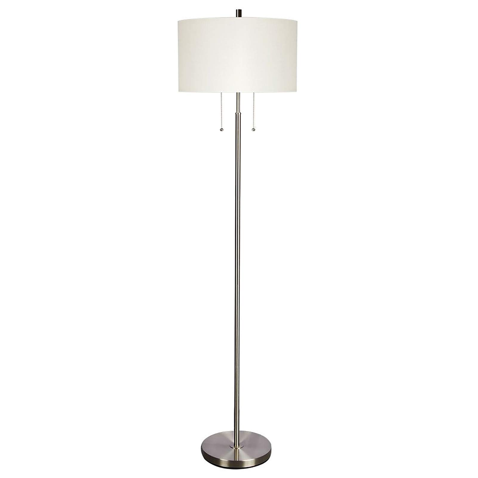 DEEPLITE Modern Floor Lamp, Tall Standing Lamp with 2 Bulb Socket for Office Bedroom Living Room Bright Lighting, Brushed Nickel Body, White Lampshade