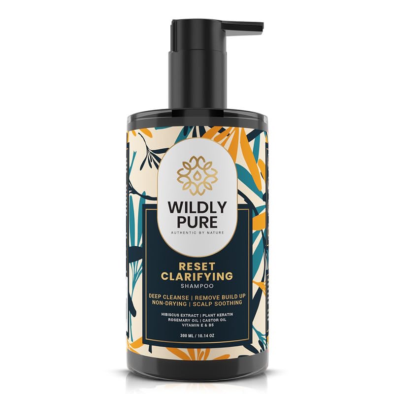 Wildly Pure Clarifying Shampoo for Hard Water & Metal Damage | For Oily Scalp & Low Porosity Hair | Deep Clensing removes Built Up & flakes | Rosemary, Hibiscus & Castor Oil | Sulphate, Paraben & Silicone Free | Men & Women | 300 ml (Reset)