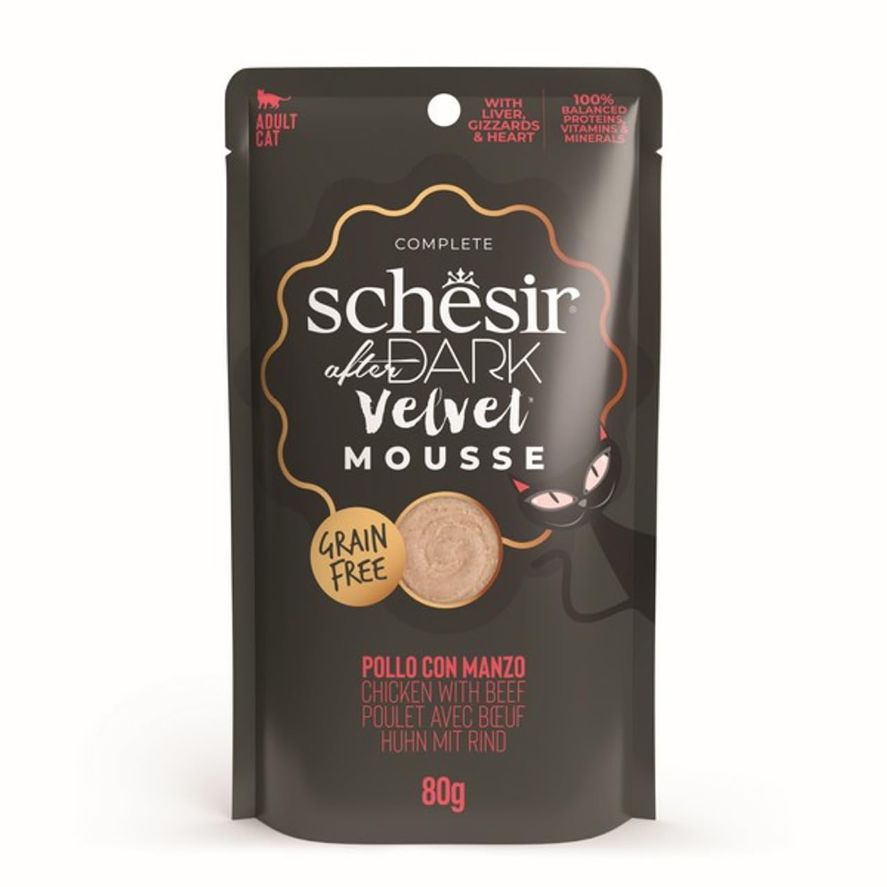 SchesirAfter Dark Velvet Mousse Adult Cat Food Chicken & Beef Grain Free 80g x 12 Pack