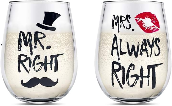 YaluckyMr and Mrs Wine Glasses Set, Couple Mug Wedding Gifts, Golden Engagement Anniversary Presents for Bride and Groom, Husband & Wife, Bridal Shower Newlywed, Boy And Girl Friend