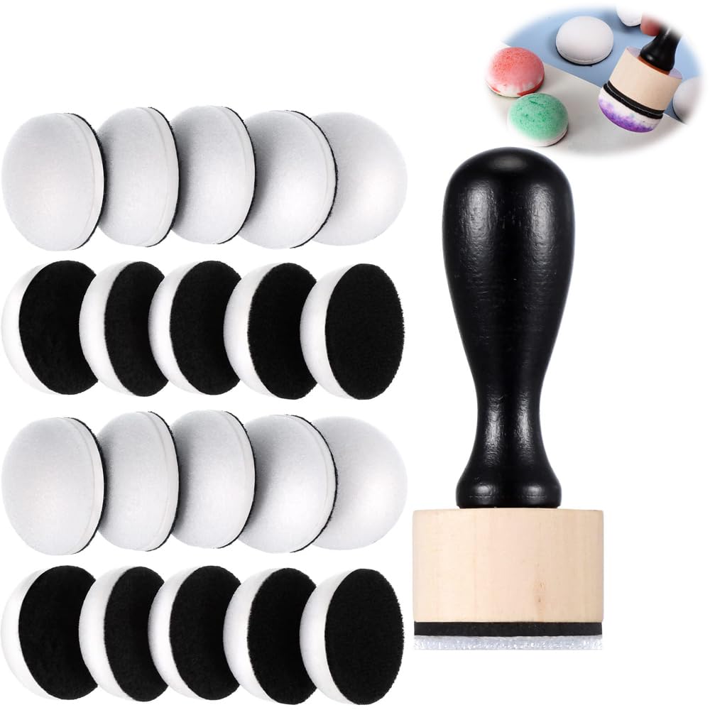 21 Packs Mini Round Ink Blending Tool, Azonee with 20 Pcs Replacement Domed Foam Pads, Art Supplies for Distressing, Blending, Scrapbooking, DIY Crafts