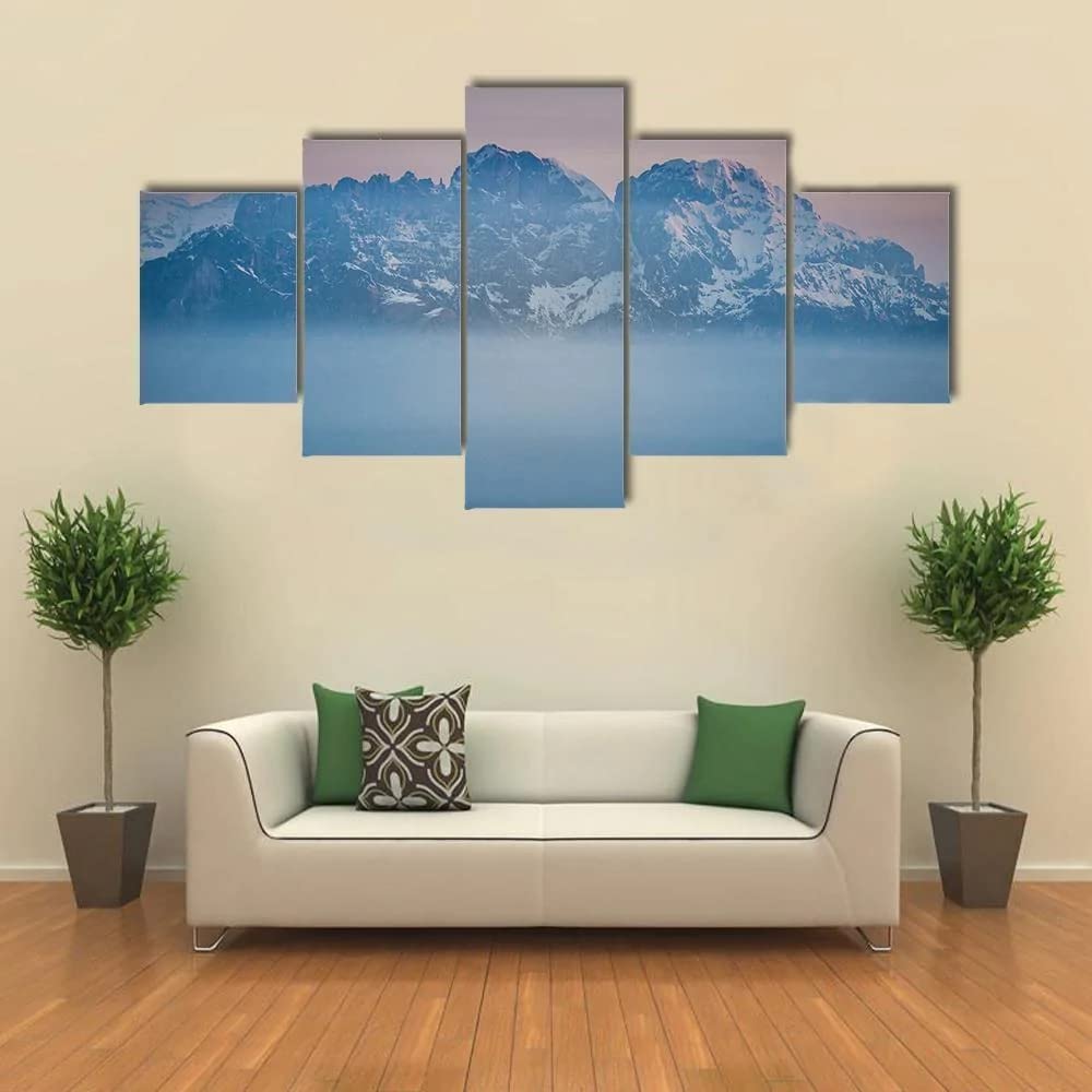 ERGO PLUSERGO PLUS Mount Schiara Peaks Artwork Painting Pictures Print on Canvas The Picture for Home Modern Decoration 5 Piece Wooden Frame Ready To Hang (60x31in)