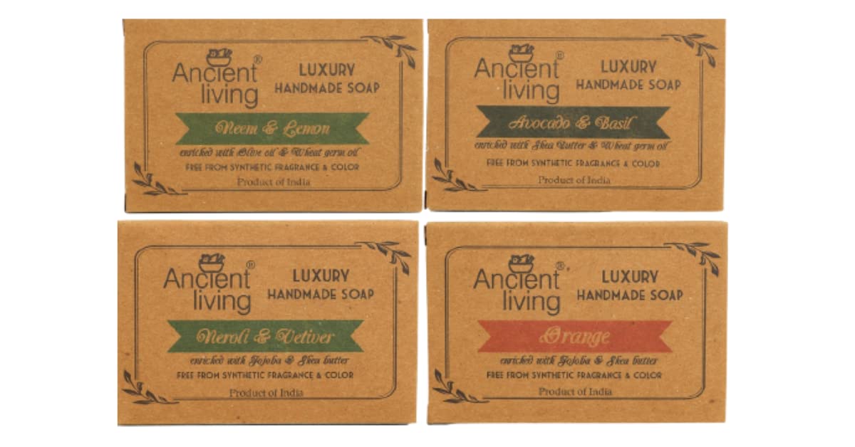 Ancient Living Luxury Handmade Moisturizing | Deep Cleansing | Exfoliating Bathing Organic Soaps Hydrating | Daily Use Suitable For Dry Skin - 4 Soaps - 100 gm Each