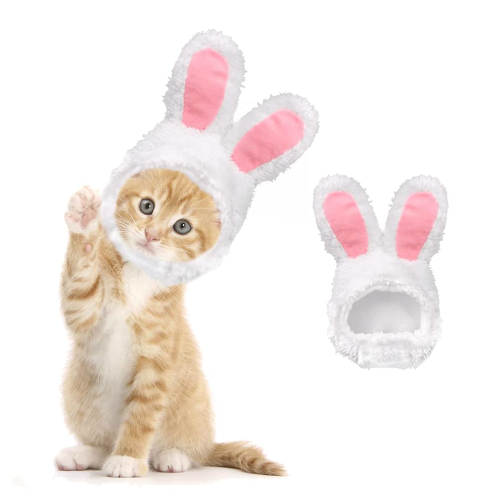 NeoStyle Cute Cat Hat,Adjustable Headwear for Small Kitten Puppy,Cat and Dog Party Costume,Cartoon Pet Plush Hat,For Halloween Christmas Easter Accessories (white rabbit)