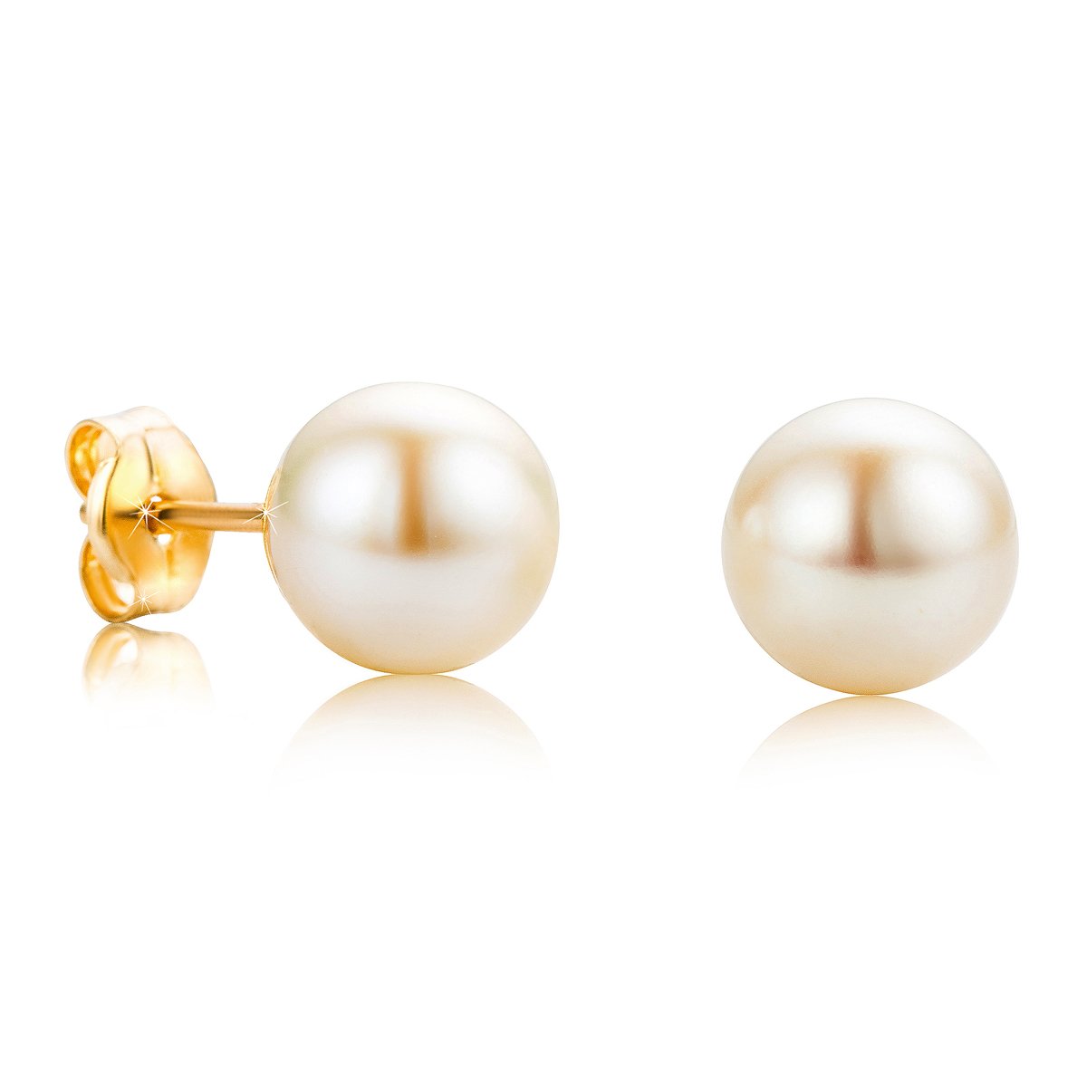 OROVIWomens Round Freshwater Pearl Stud Earrings 18 Ct 750 Solid Yellow Gold Lustrous Pearls Ladies Birthstone Earrings Studs 7mm Skin Friendly