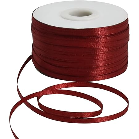 1/8 Inch x 200 Yards Deep Red Claret Thin Solid Satin Ribbon Spool Double Face Woven Fabric Ribbons for Crafts Hanging Tags Invitation Card Balloons Bouquet Hair Gift Wrapping Party Decoration