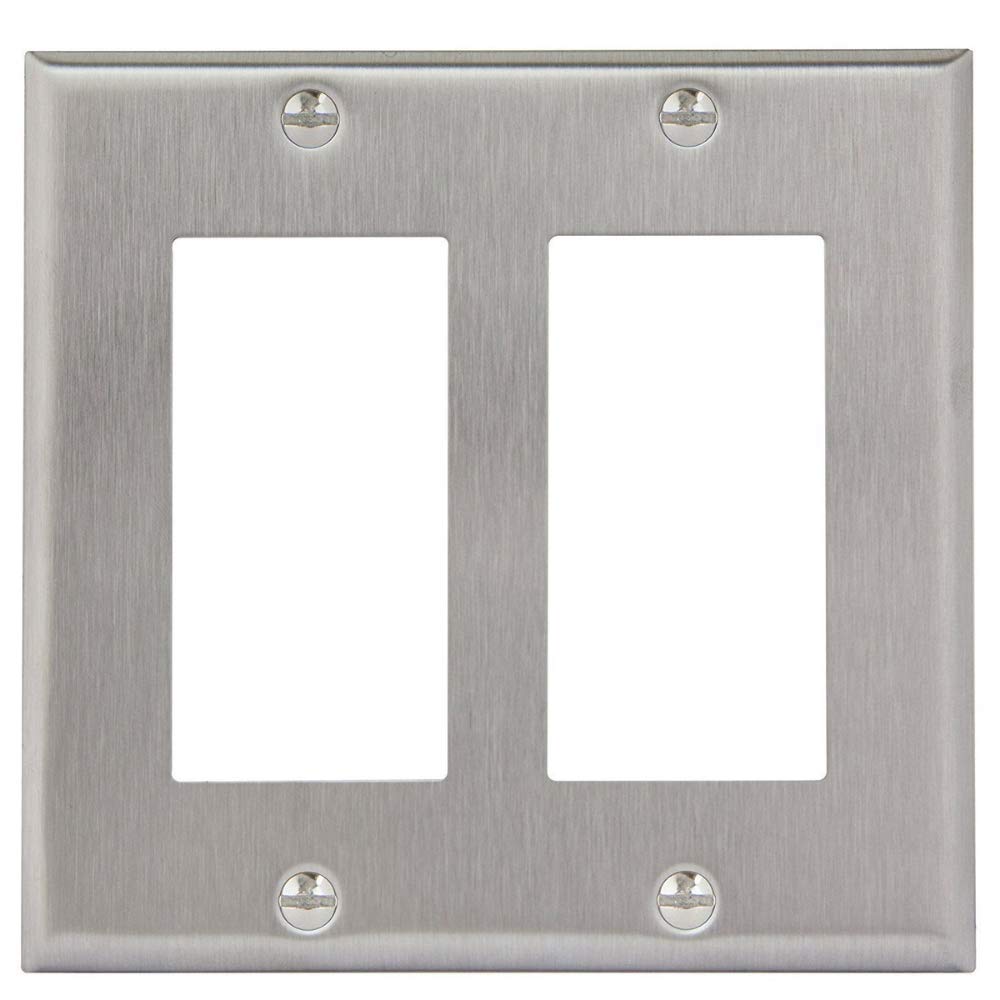 Four Bros Decorator Switch/Receptacle Outlet Metal Wall Plate, 430 Stainless Steel Cover (2-Gang)