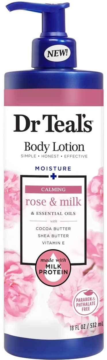 Dr. Teal's Body Lotion Moisture + Calming Rose and Milk & Essential Oils, 532ml | Paraben & Phthalate Free