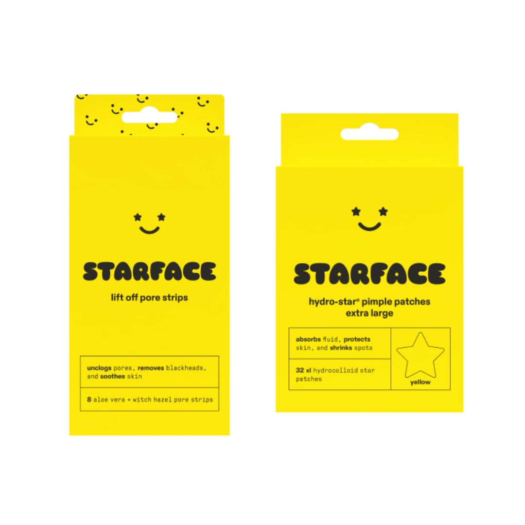 Starface Lift Off Pore Strips for Blackheads and Clogged Pores (8 ct) and XL Big Star Large Hydrocolloid Pimple Patches (32 ct)