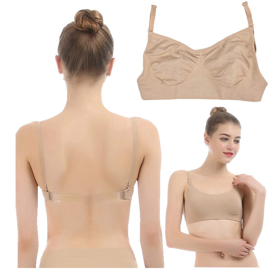 GENNISSY Professional Dance Bra with Clear Strap and Back Nude Ballet Bra Backless Bra for Women and Girls