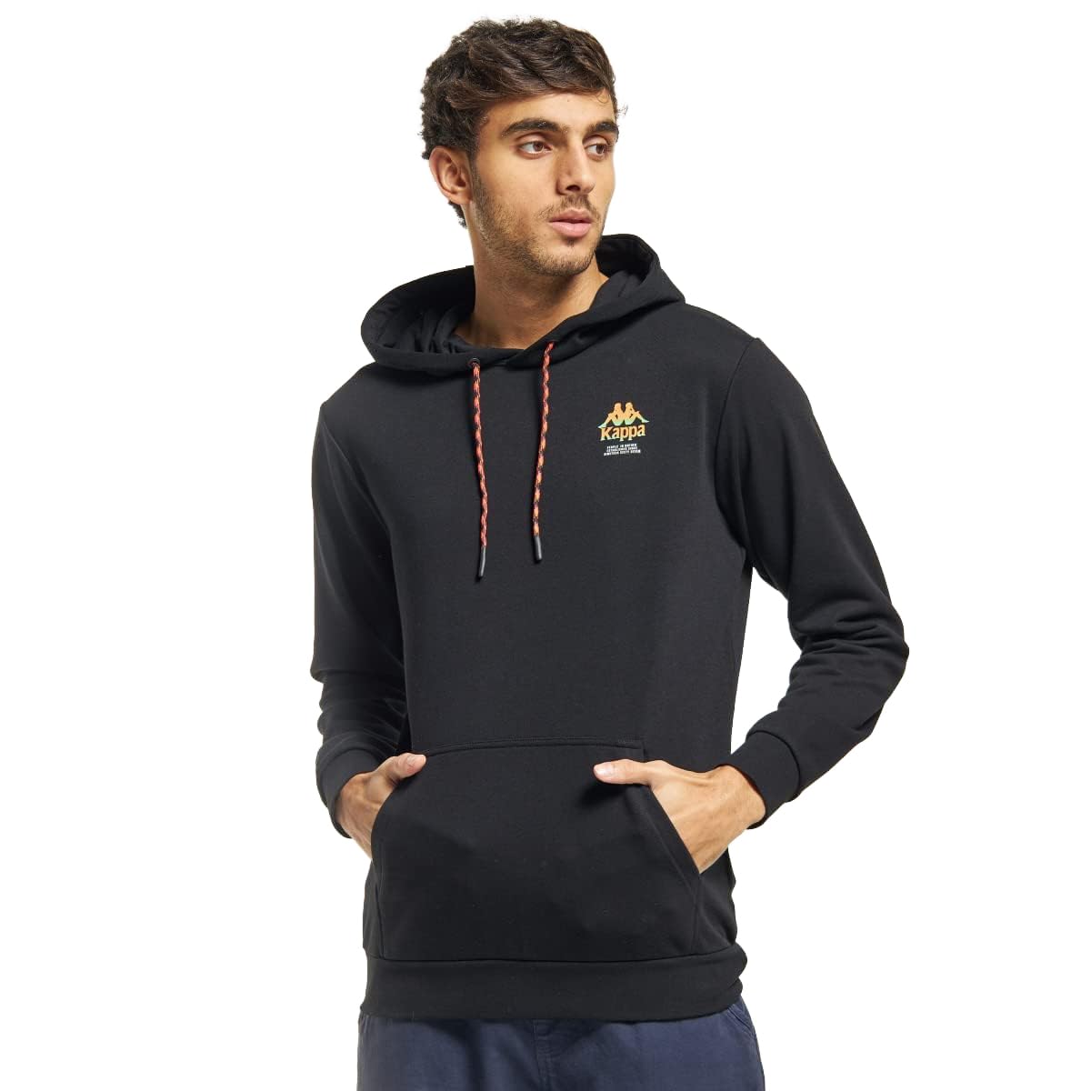 Kappa Men Logo Print Hooded Sweatshirt with Kangaroo Pocket and Long Sleeves