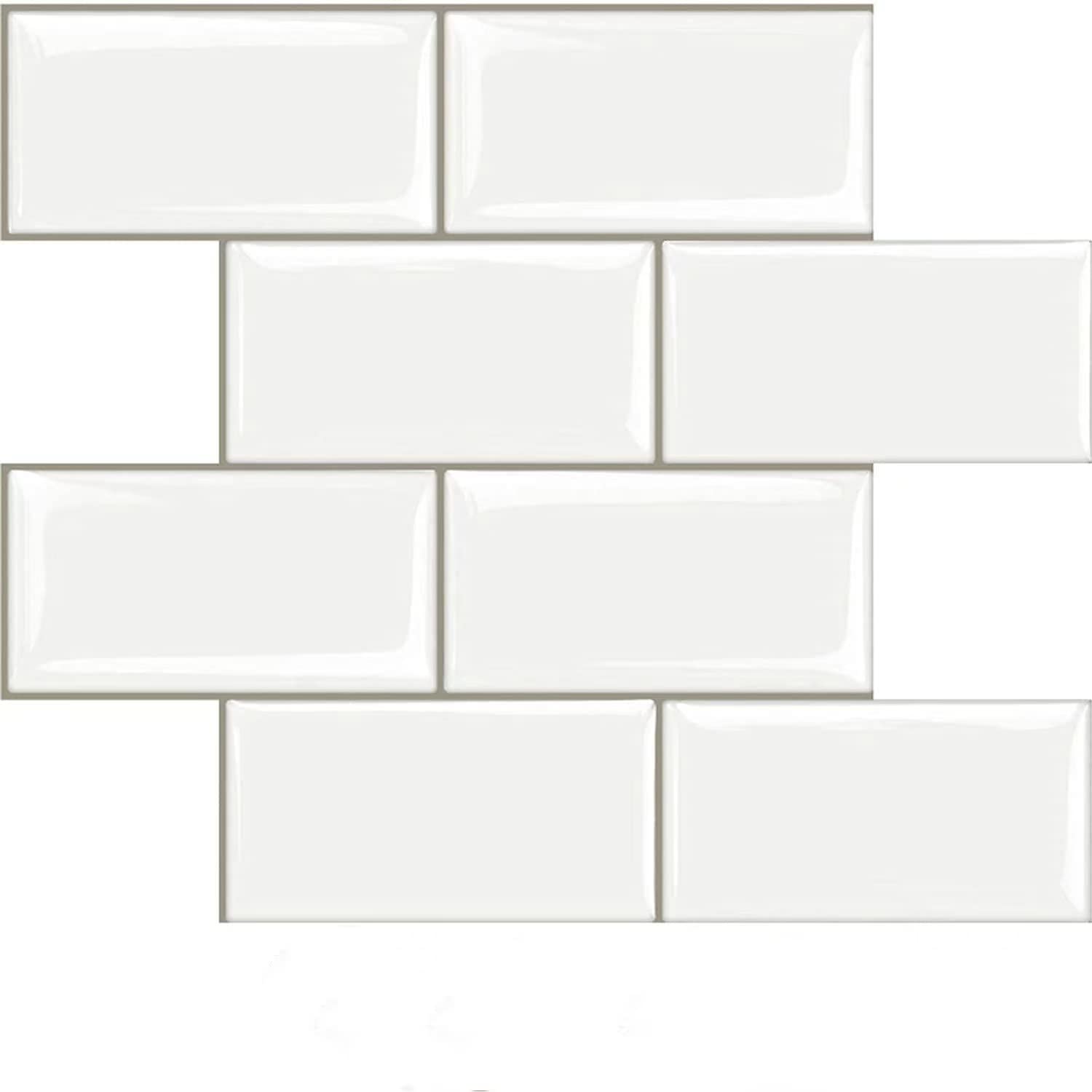 STICKGOO 10-Sheet Peel and Stick Subway Tile, Stick on Tiles Backsplash for Kitchen & Bathroom in White (Thicker Design)