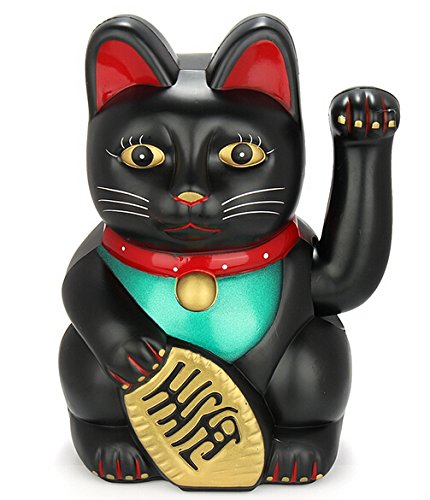 Monkey King Feng Shui Lucky Cats Lucky Beckoning Waving Wealth Cat Maneki Neko 6" tall BLACK