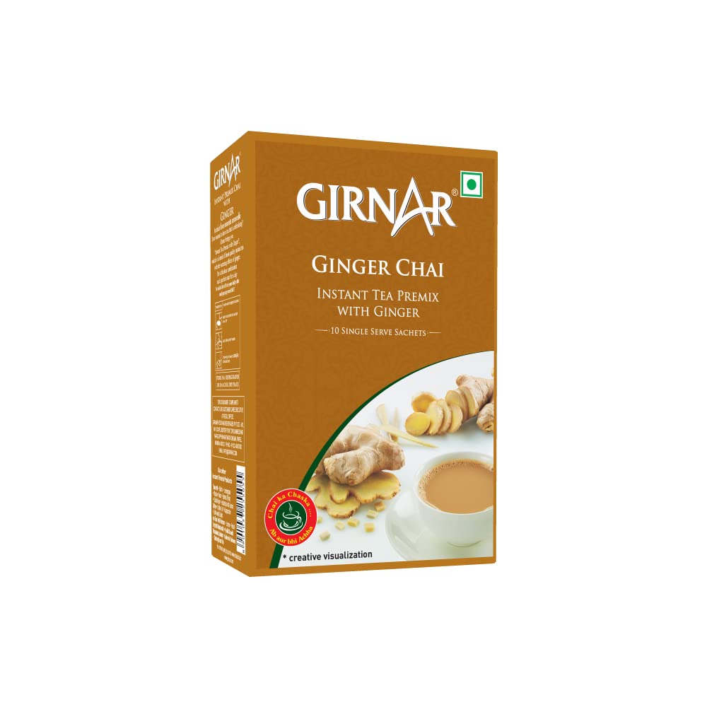 GIRNAR Karak Chai 3in1 Instant Tea Premix with Ginger | 10 Sachets (140g Box) | Authentic Indian Spiced Tea | Quick & Flavorful Chai