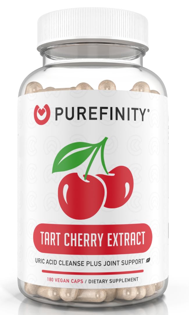 Tart Cherry Capsules – Uric Acid Flush & Cleanse with Powerful Raw Tart Cherry Extract 3000 mg, Supports Joint & Muscle Comfort, Non-GMO, Gluten Free, Vegan – 180 Capsules (6 Month Supply)