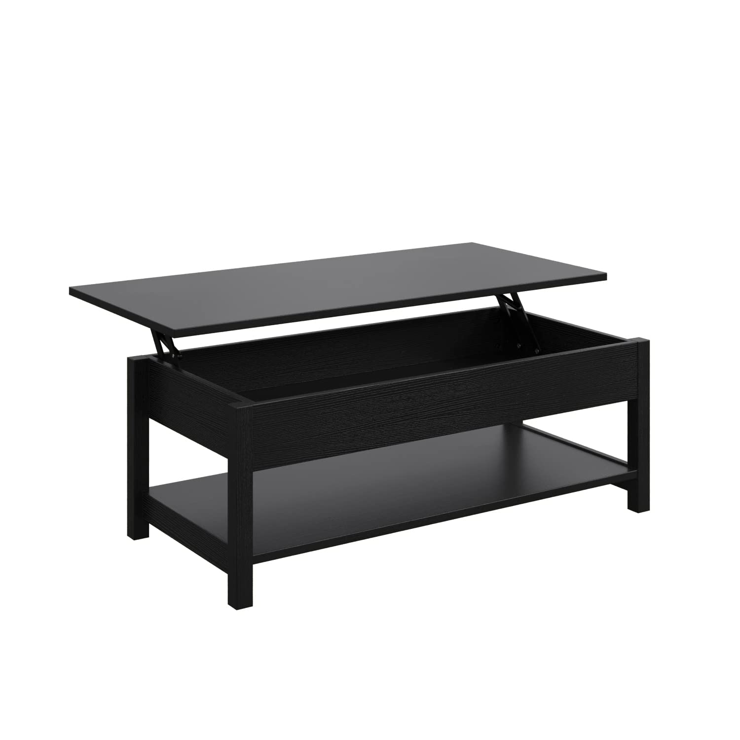 Panana Lift Top Coffee Table with Hidden Compartment & Open Storage Shelf, Lift Tabletop Farmhouse Table Pop Up Table for Living Room,Home Office Reception, (Black)