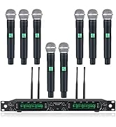 Wireless Microphone System, Phenyx Pro 8-Channel UHF Cordless Mic with Metal Handheld Wireless Mi...