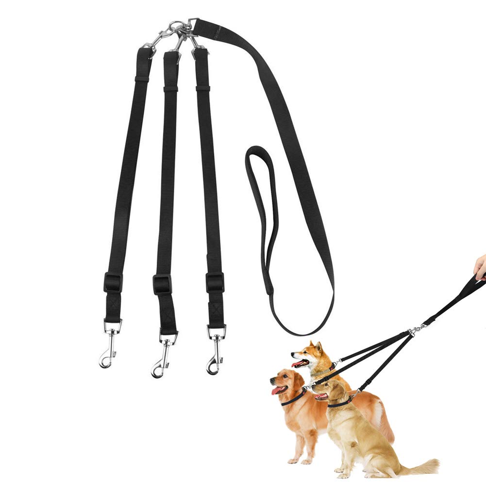 ASOCEA 3 in 1 Dog Leashes Multi Pet Leads 3 Way Dog Lead Splitter Pet Triple Lead Coupler Adjustable Detachable Nylon Traction Rope for One/Two/Three Dog Cats Pet Walking