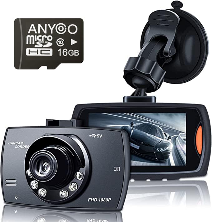 ANYOO Dash Cam,1080P Full HD Dash Camera for Cars Front with 2.5-Inch LCD Screen, 170°Wide Angle, Capture Clear Images Day and Night with 16G TF Card