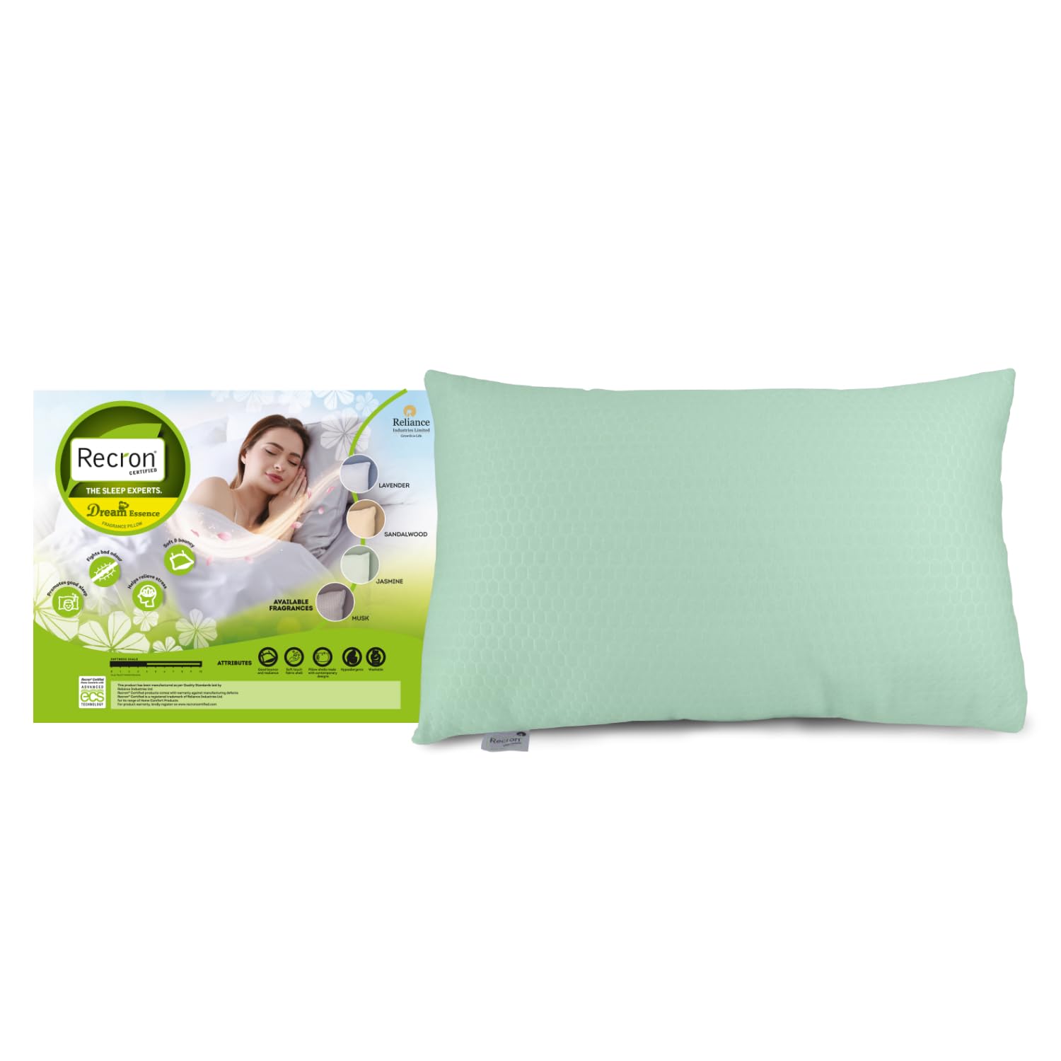 Recron Certified Dream Essence Pillow 43 x 69 cm (17x27 inches) Jasmine