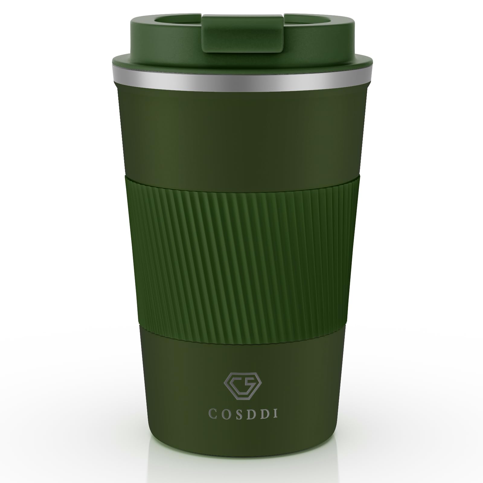 CS COSDDITravel Mugs, Insulated Coffee Cup with Leakproof Lid - Reusable Coffee Cups Travel - Car Coffee Cup - Stainless Steel Coffee Mug for Hot and Cold Coffee Water and Tea (Green-A, 380 ml)