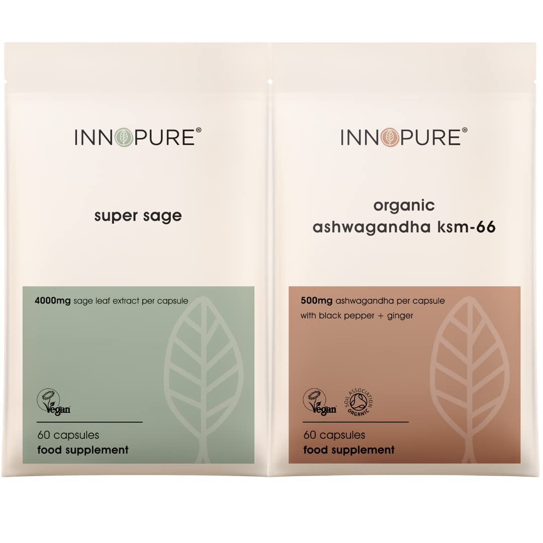 INNOPURESuper Sage + Ashwagandha KSM-66® - The Perfect Pair for The Natural Relief of Perimenopause and Menopause Symptoms - Menopause Supplements Duo Pack (2 Month Supply)