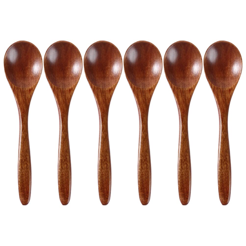 Hemoton 6Pcs Wooden Spoon Honey Spoon Multi-purpose Wood Spoon Soup Spoon Teaspoon for Coffee Tea Jam