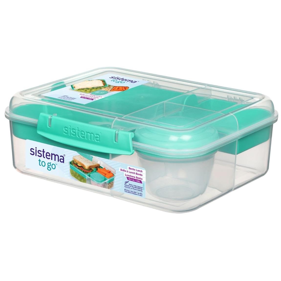 SistemaBento Box TO GO | Lunch Box with Yoghurt/Fruit Pot | 1.65 L | BPA-Free | Minty Teal | 1 count