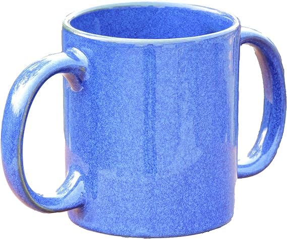 ANCIENTIMPEX Dual Handle Mug (Double Grip Mug) to Aid Tremors, Microwave Safe, 11.83 US Fl. Oz. (350 Ml - Elegant Blue)