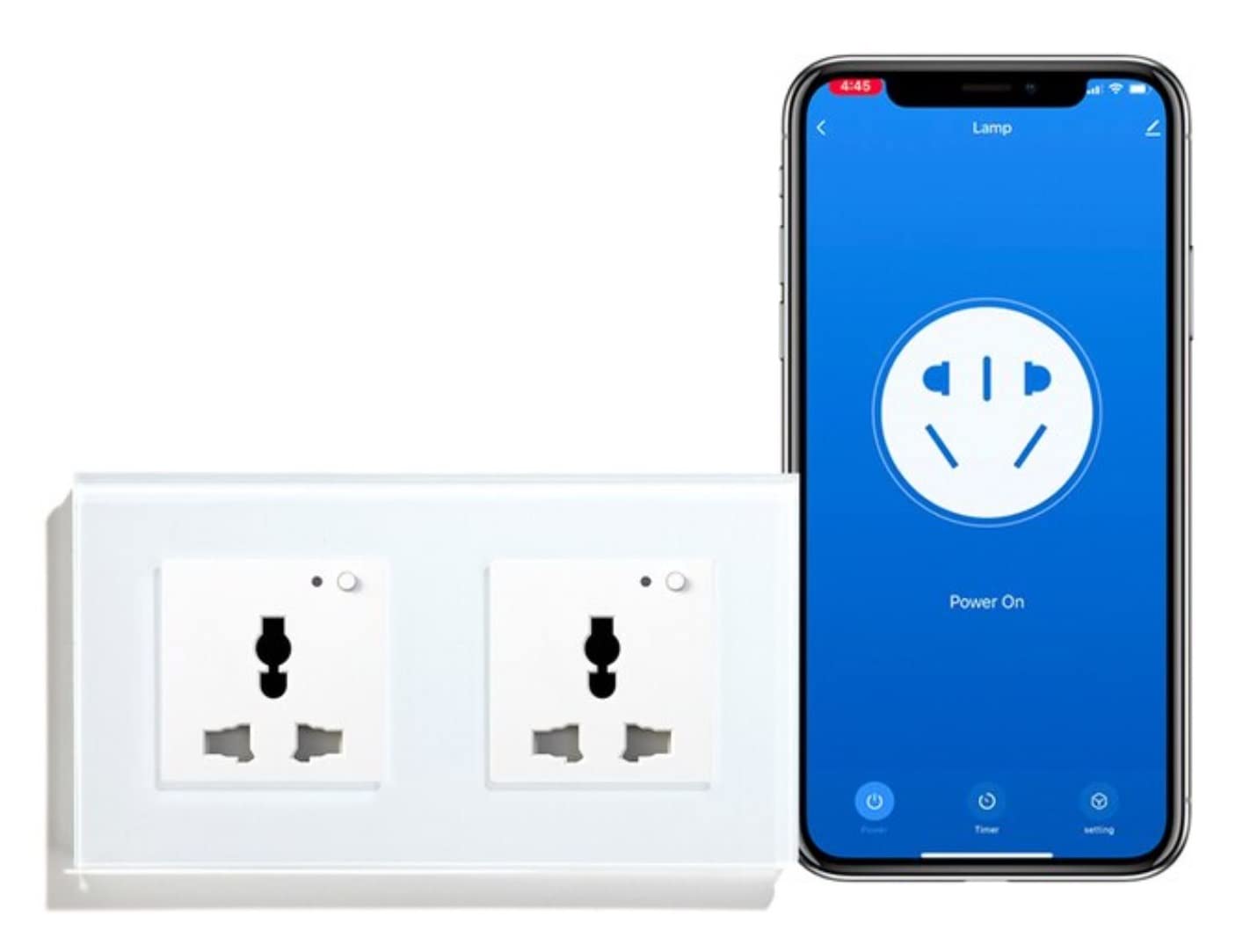 Eazyliv Tuya SmatLife WiFi Smart Wall Socket Universal Outlet Glass Panel Remote Control Works with Amazon Alexa/Google Home (White, Double Socket)