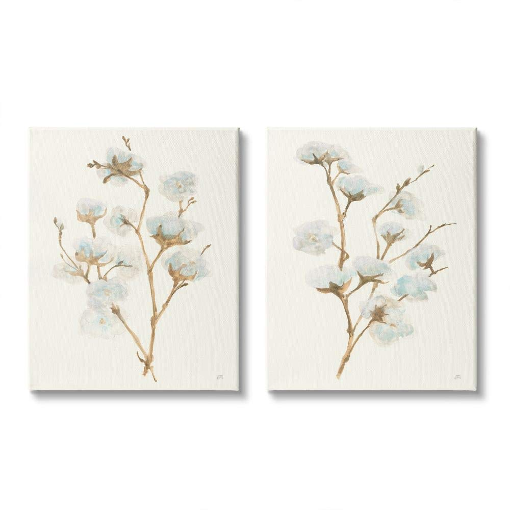 Stupell Industries Cotton Flower Stems Rustic Floral Farmhouse Painting, Designed by Chris Paschke Wall Art, 2pc, Each 16 x 20, Canvas