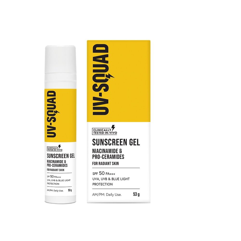 UV Squad Sunscreen SPF 50 PA+++ with Niacinamide & Pro-Ceramides | No white cast | Non-oily, lightweight, Non-comedogenic