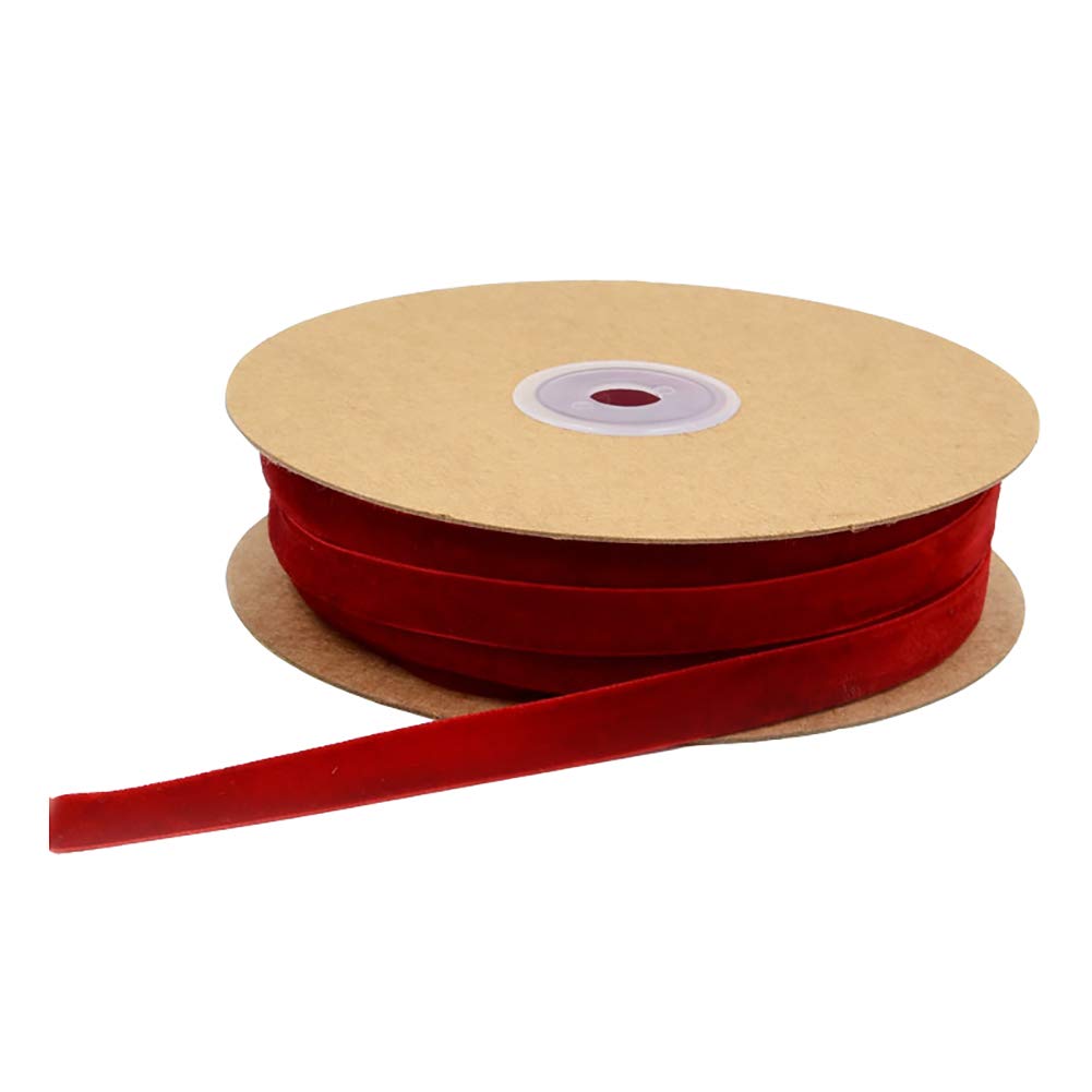 1cm 20 Meters Christmas Velvet Ribbon Single Face Ribbon for Xmas Wedding Wrapping Crafts Decoration Favors Red