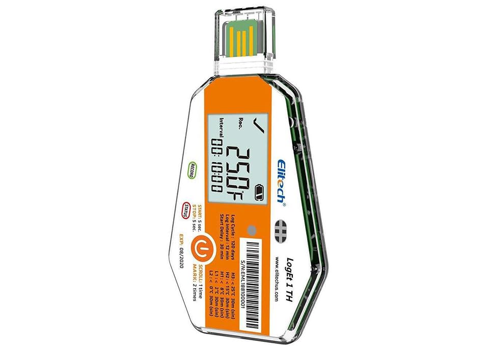 Elitech Disposable Single Use Temperature Data Logger, LogEt-1, LCD, 16000 Points, -30 to 70 Deg.C