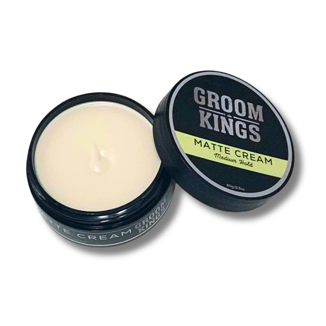 GROOM KINGSMatte Cream for Men | Natural Hold Men’s Styling Product | Matte Finish with Natural Ingredients, Light or Strong Hold | 80g | Gift For Men