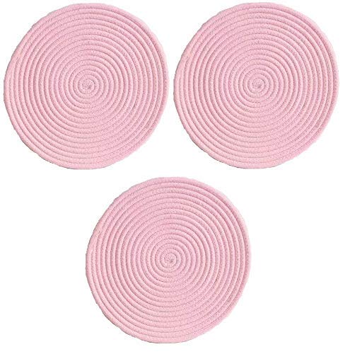 Ginoya Brothers - 100% Pure Cotton Thread Weave Hot Pot Holders Heat-Resistant Thick Handmade Trivets Hot Coasters, Hot Pads, Hot Mats Stylish Pink Coasters [8 Inch/Pack - 3]