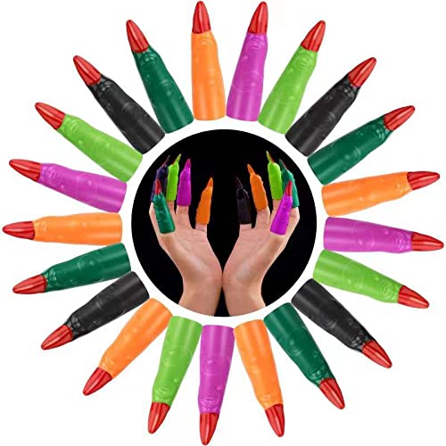 Finger Pointers for Kids Reading, 5 Colors Martian Witch Fingers, Fake Finger Nail Covers for Kindergarteners, Young Readers, Halloween, Cosplay Costume Party, Scary House, Masquerade, 24 Pcs