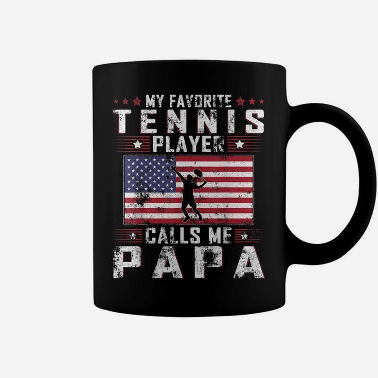 APSRA Personalized Coffee Mug for Grandpa from Grandson Granddaughter Tennis Lovers Gifts My Favorite Tennis Player Calls Me Papa USA Flag Custom Name Black Ceramic 11 15oz Tea Cup for Birthday