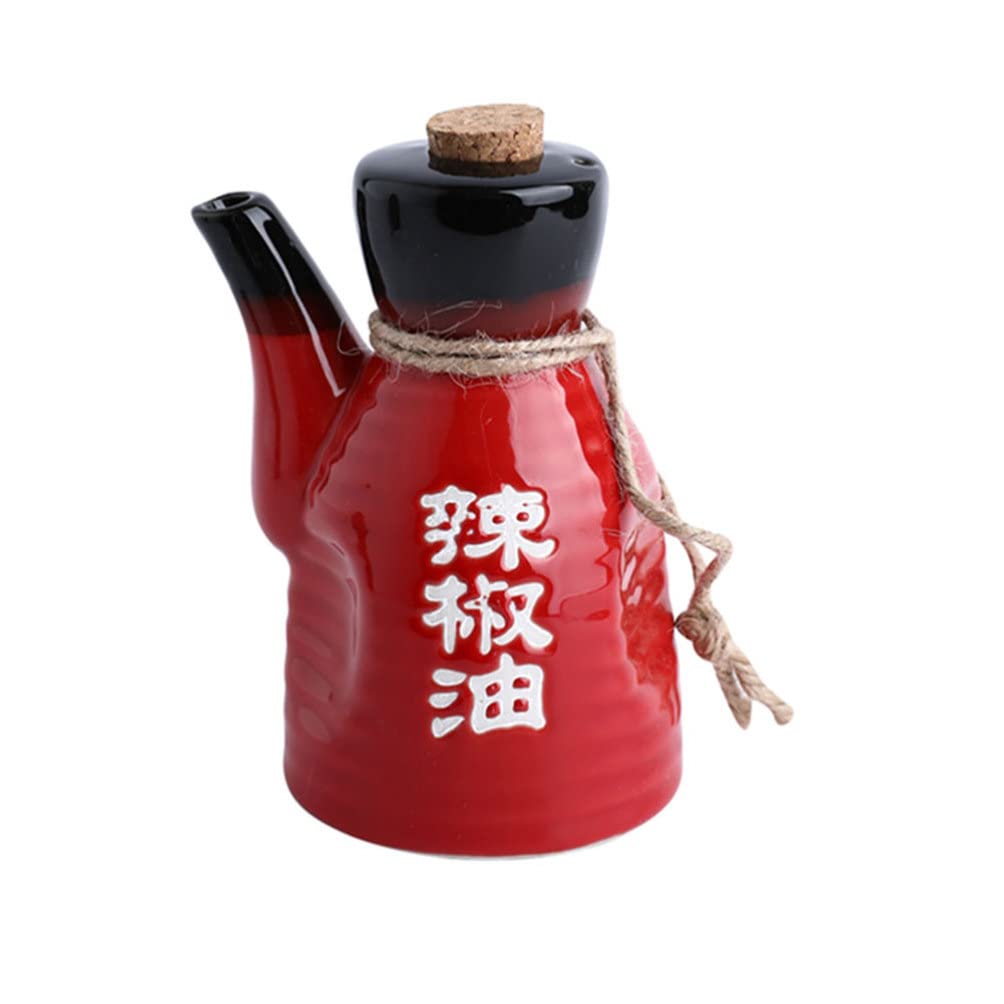 Tofficu Japanese Style Ceramic Oil Vinegar Dispenser Soy Sauce Syrup Cruet Bottle Liquid Condiment Porcelain Dispenser Jars with Cork Top Stopper for Kitchen 6.7 fl oz¡­