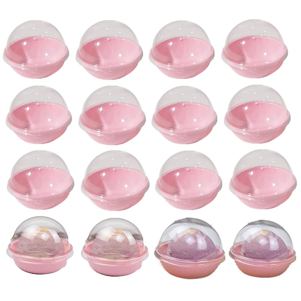 Hewnda 50 Pcs Clear Plastic Mini Cupcake Container,Used for wedding birthday party Macaron cheese pastry dessert moon cake display stand (Pink)