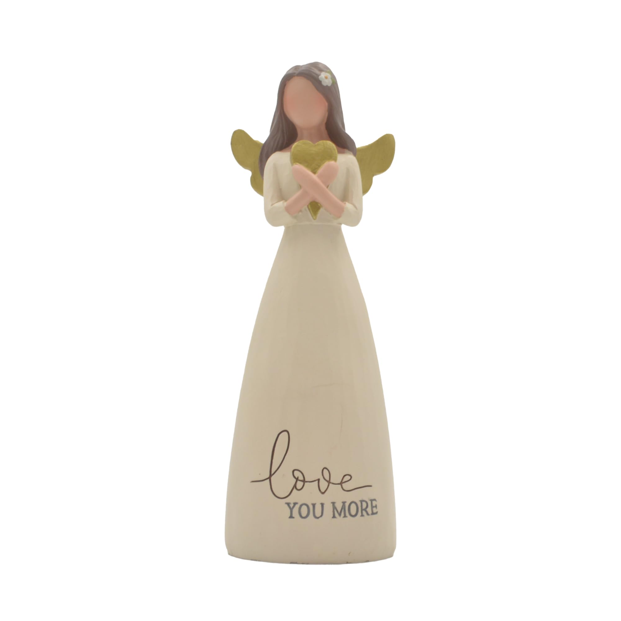 Blossom Bucket Love You More Heart Soft Cream 6 inch Resin Stone Collectible Angel Figurine