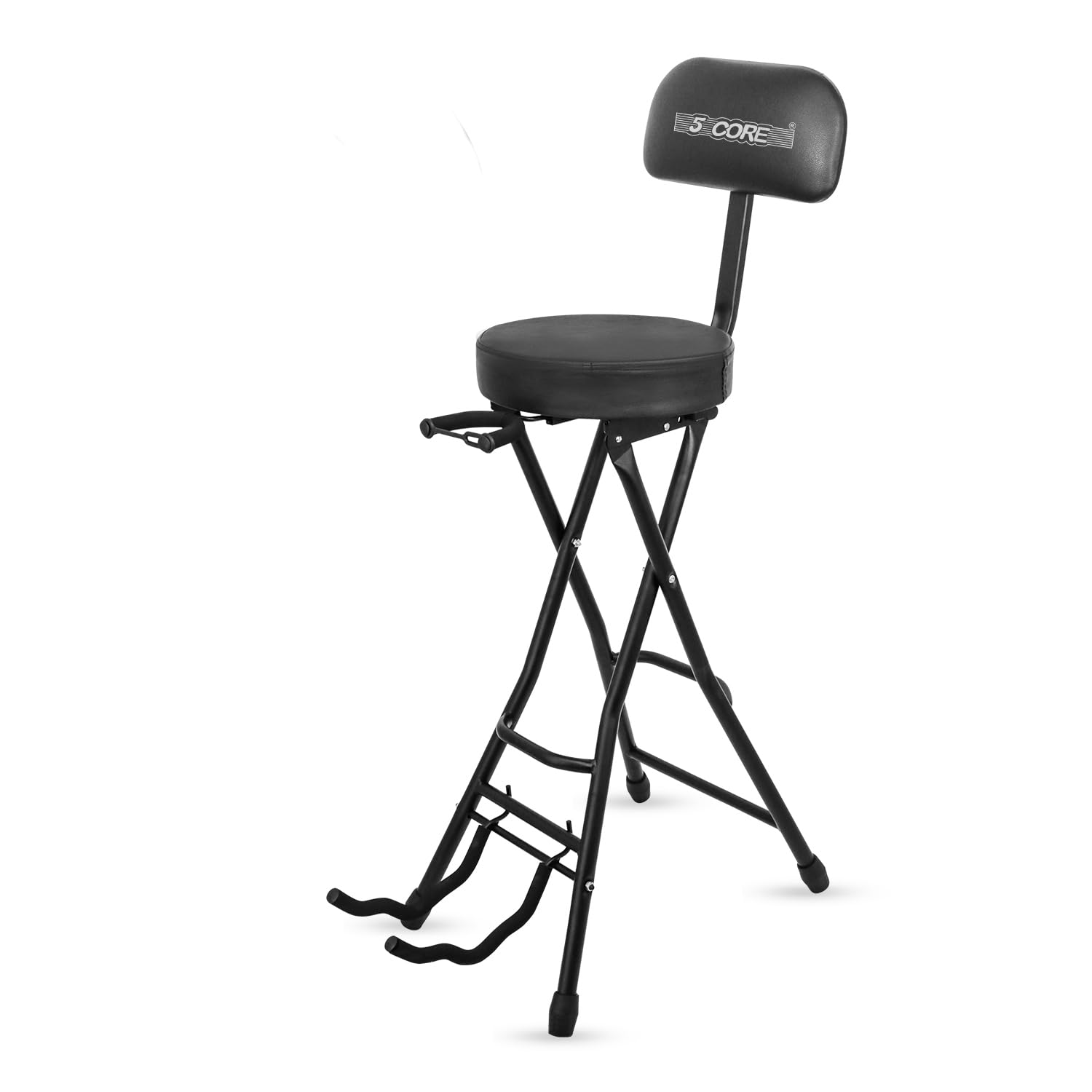 5 COREGuitar Stool with Backrest Portable and Foldable Ergonomic Piano Chair Adjustable Anti Sleep Rubber Feet Music Stand Padded Seat - GSTOOL RND BLK Rest