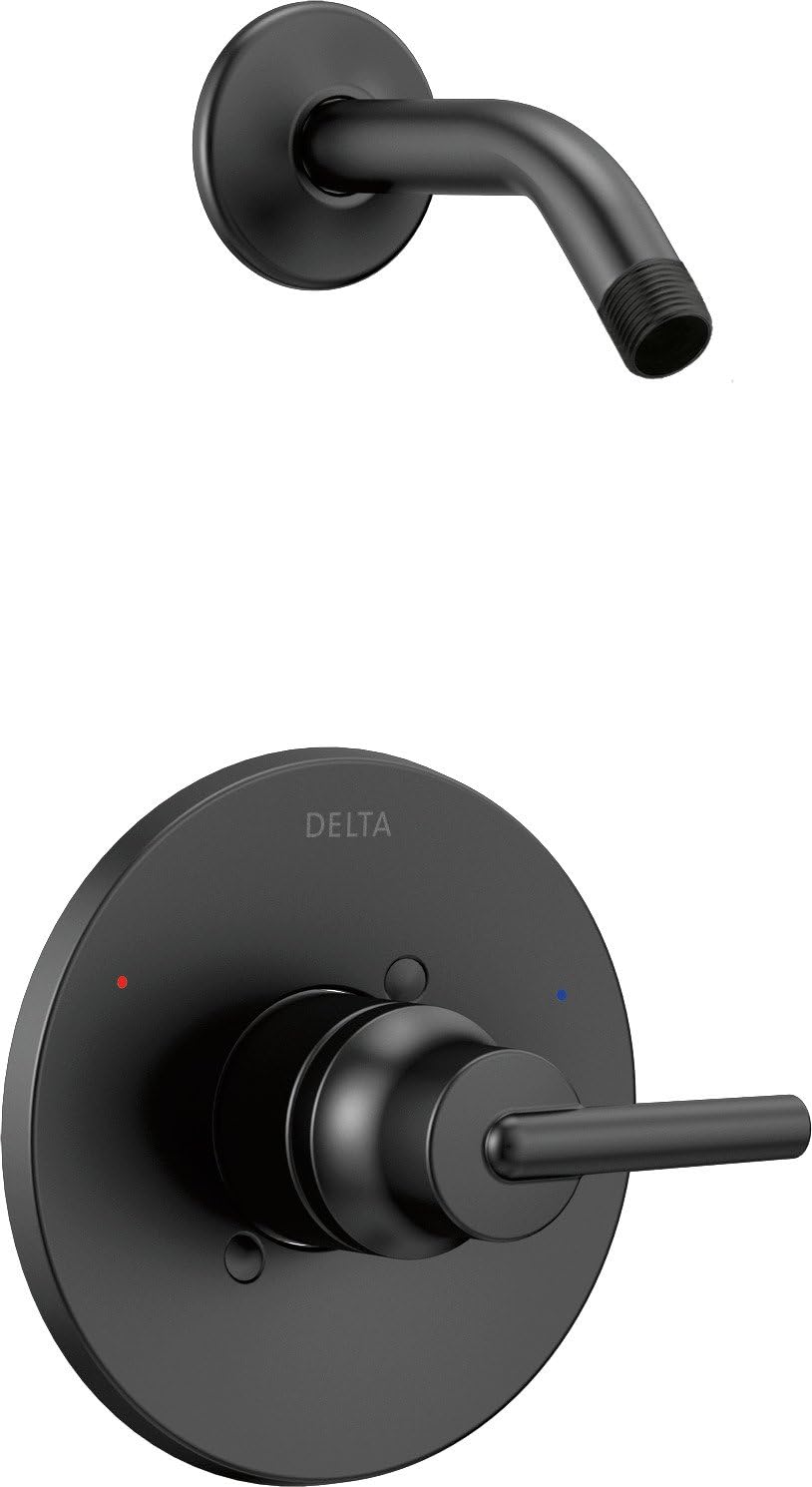 Delta FaucetTrinsic 14 Series Single-Function Shower Faucet Trim Kit, Matte Black T14259-BLLHD (Shower Head and Valve Sold Separately), Without Rough