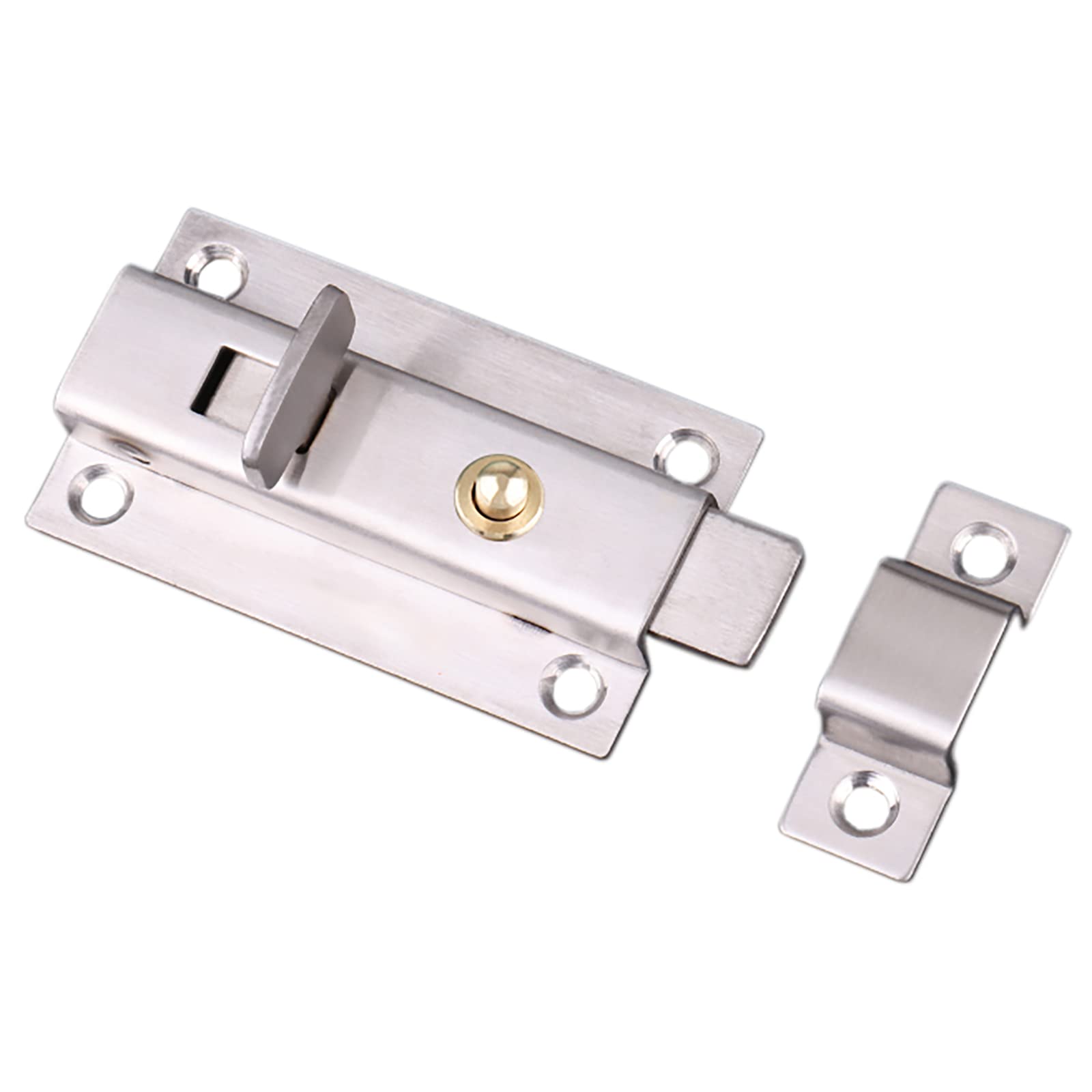 Yeah-hhi Sliding Bolt Door Lock (Stainless Steel), Stainless Steel Thickened Spring Slide Lock, Barrel Bolt with Button, Suitable for Home,Hotel and Most Room Doors, Door Latch(Color:Silver)