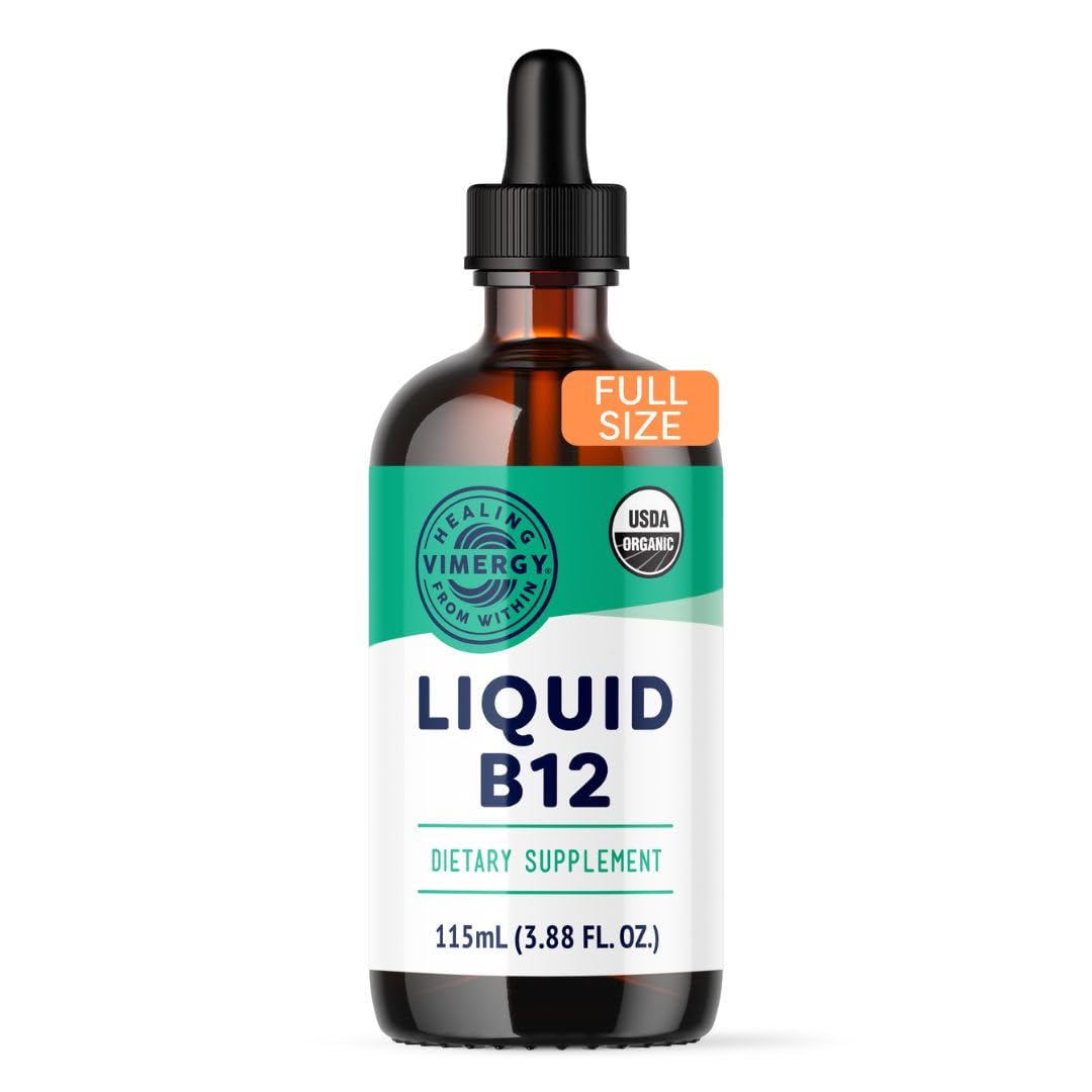 VimergyLiquid B12 – Fast-Absorbing Brain Support – Energy Support Supplement – USDA Certified Organic, Vegan, Non-GMO – 115 Servings (115 mL)