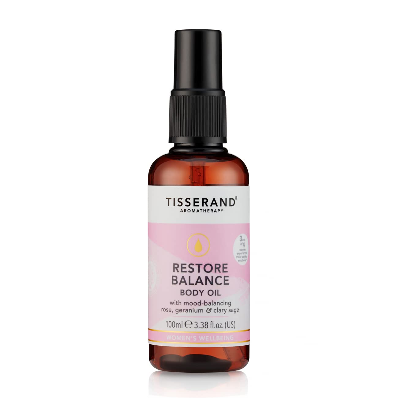 Tisserand Aromatherapy | Restore Balance Body Oil 100ml | Perimenopause, Menopause & Menstruation Support for Women | Rose, Clary Sage & Geranium | 100% Natural Essential Oils